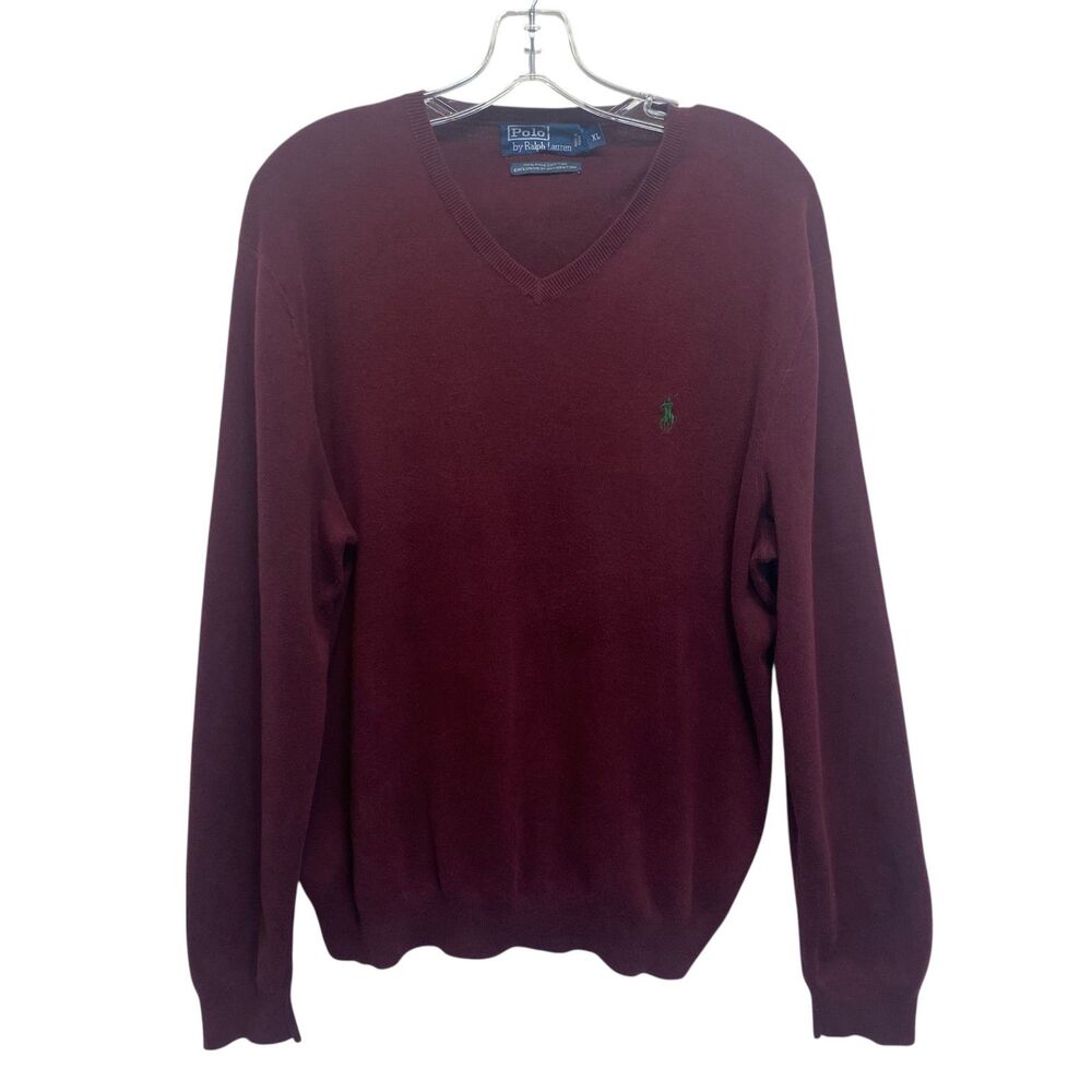 Polo Ralph Lauren Sweater Men's Size XL Wine V-Neck 100% Pima Cotton Minimalist